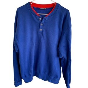 Vintage L. L. Bean Russell Athletic Blue Henley Sweater Mens Size Large Pullover